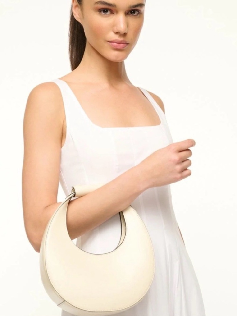 STAUD Crescent Hobo Bag in Cream
